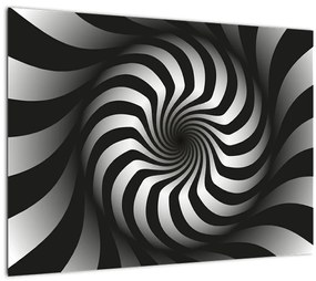 Tablou pe sticlă abstract cu spirala alb neagră (70x50 cm)