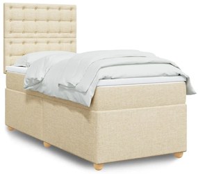 vidaXL Pat box spring cu saltea, crem, 90x190 cm, textil
