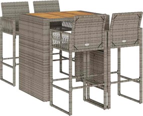 vidaXL Set bar de grădină 5 piese fără perne Salcâm din polirattan gri