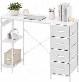 HOMCOM Birou cu 4 sertare textile, structură metalică, raft deschis, alb | Aosom Romania