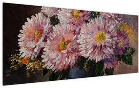 Tablou - Pictură în ulei, flori în vază (120x50 cm)