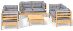 Set mobilier gradina cu perne, 7 piese, gri, lemn masiv pin Maro  si gri, 1
