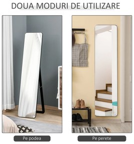 HOMCOM Oglindă de Podea sau Perete cu Cadru din Lemn, Oglindă cu Suport, Pliabil cu Balama, 37x43x156 cm, Nuc | Aosom Romania