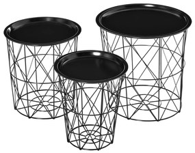 HOMCOM Set 3 Masute pentru Sufragerie Moderne cu Capac Detasabil, Masuta Joasa Container din Otel Negru, Forma Cilindrica