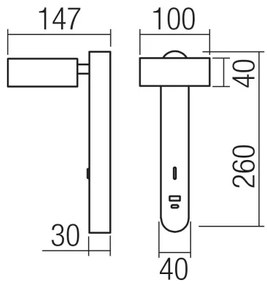 Redo 01-4642 SADES - Aplică de perete LED, 6W, 230V, CRI 90, USB, bronz