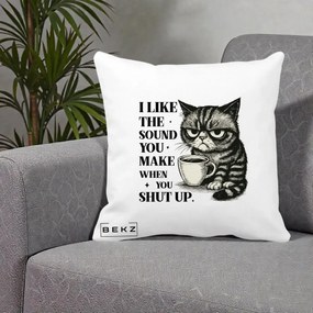 Perna Decorativa I Like the Sound You Make Pisica, 40x40 cm, Alba Mata, Husa Detasabila, Perna Inclusa, BEKZ®