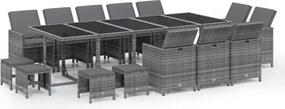 vidaXL Set mobilier de grădină cu perne, 15 piese, gri, poliratan