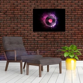 Tablou pe sticlă - Disc de vinil roz-violet (70x50 cm)