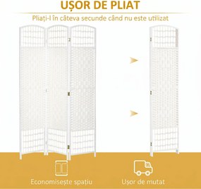 HOMCOM Paravan cu 4 Panouri Pliabil pentru Interior 160x170cm, Alb | Aosom Romania