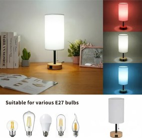 Brilagi - Lampă de masă cu port USB TABLON 1xE27/25W/230V stejar/negru/alb
