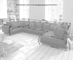 Colțar U XXL cu taburet inclus Justin Grey 400x200 cm