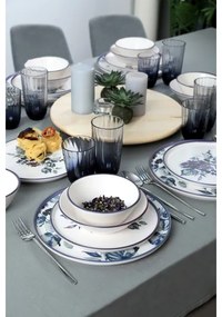 Set de veselă, 24 piese, din ceramică, alb/albastru