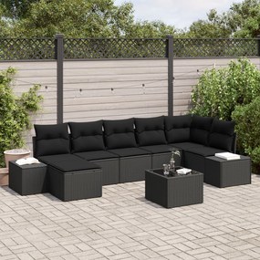vidaXL Set de canapele pentru grădină cu pernă 8 pcs Negru Rattan poli