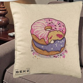 Perna Decorativa Donuts Roz si Mov, 40x40 cm, Bej, Husa Detasabila, Perna Inclusa, BEKZ®