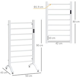 HOMCOM Incalzitor electric pentru prosoape , cu 8 bare cu temporizator incorporat si indicatoare LED, otel carbon, alb