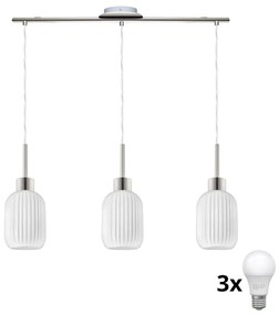 Lustră LED HARMA, suspendată pe cablu, 3xE27/60W/230V, crom mat/alb