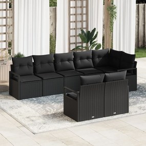 Set de canapele de grădină vidaXL 8 piese cu perne Ratan negru