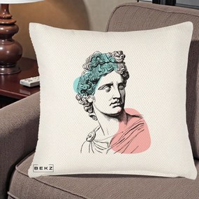 Perna Decorativa Bust Grec Vaporwave, 40x40 cm, Crem Reliefat, Husa Detasabila, Perna Inclusa, BEKZ®