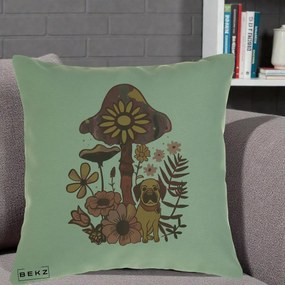 Perna Decorativa Ciuperca Caine Boho, 40x40 cm, Verde, Husa Detasabila, Perna Inclusa, BEKZ®