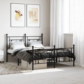 vidaXL Cadru pat metalic cu tăblie de cap/picioare, negru, 140x190 cm