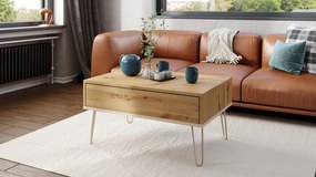 Mazzoni HAIRPIN S-90 Stejar Artisan/Bej (Șampanie) - MASĂ DE CAFEA MODERNĂ MASĂ CU BLAT RIDICAT + COMPARTIMENT + RAFT