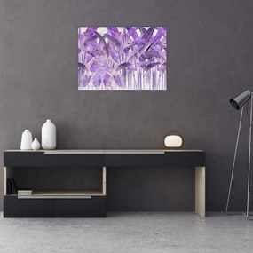 Tablou pe sticlă - Frunze violet în tencuială (70x50 cm)