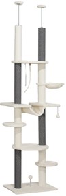 PawHut Pom pentru zgâriere, înalt de tavan, ajustabil 225-255 cm, Platforme & Hamace, Sistem de protecție anti-răsturnare, Alb | Aosom Romania