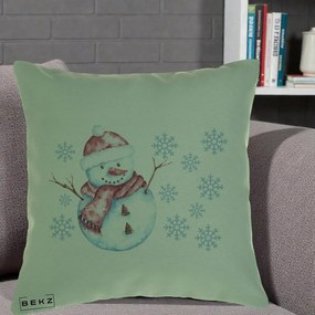 Perna Decorativa Om de Zapada Rosu cu Fulgi, 40x40 cm, Verde, Husa Detasabila, Perna Inclusa, BEKZ®