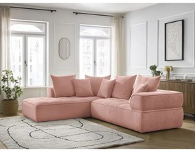 Colțar roz cu tapițerie din chenille (cu colț pe partea stângă/în formă de ”L”) Whesley – Bobochic Paris