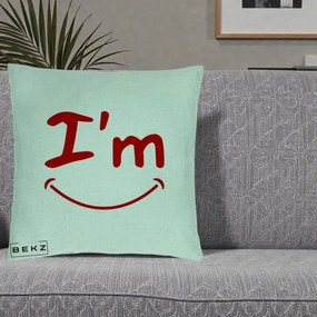 Perna Decorativa I'm Happy Smile, 40x40 cm, Verde Menta, Husa Detasabila, Perna Inclusa, BEKZ®