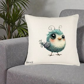 Perna Decorativa Pui Teal cu Aripioare Ornamentale, 40x40 cm, Crem Reliefat, Husa Detasabila, Perna Inclusa, BEKZ®