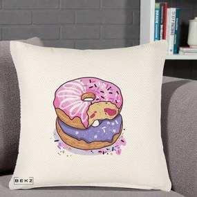 Perna Decorativa Donuts Roz si Mov, 40x40 cm, Crem Reliefat, Husa Detasabila, Perna Inclusa, BEKZ®