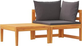 vidaXL Set mobilier grădină cu perne gri închis, 2 piese, lemn acacia