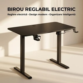 ELEVON WX-009 – Birou Reglabil Electric, Înălțime Reglabilă 72–118 cm, Blat Monobloc PAL de Înaltă Densitate 15 mm, Cadru Metalic din Oțel 65×45 mm, Panou Electronic, 100 × 60 cm, Negru