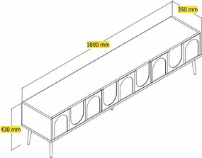 Comoda TV, Hanah Home, Lyon 43, 180x43x35 cm, Crem / Aur