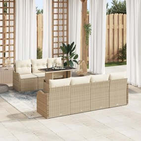 vidaXL Set de canapele pentru grădină cu pernă 8 pcs Bej Rattan poli
