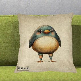 Perna Decorativa Pasare Teal-Bej cu Sosete Curcubeu, 40x40 cm, Crem, Husa Detasabila, Perna Inclusa, BEKZ®