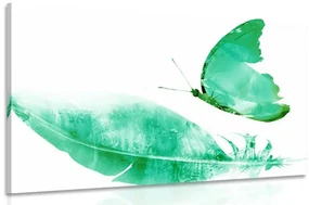 Tablou pană și fluture verde