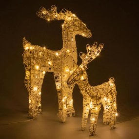 Set de 2 reni scânteietori 45 LED-uri cu temporizator, alb c