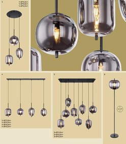 Lustra suspendata cu 4 pendule design modern BLACKY fumuriu 15345-4 GL