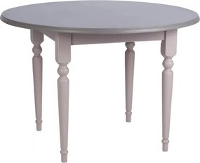 Masă dining extensibilă rotundă din lemn masiv, gri, 4–5 locuri, cu prelungitor și picioare strunjite, finisaj patinat, 78 x 116 cm, „Provence”