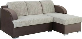 Coltar extensibil MERIN, universal, stofa catifelata maro/gri, cu lada