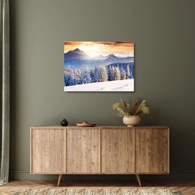 Tablou pe sticlă - Peisaj montan în timpul iernii (70x50 cm)