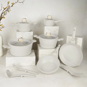 Set oale si tigai cu capace 15 piese Sahara Collection Berlinger Haus BH 8081, crem, antiaderente, curatare usoara, inductie, design elegant, premium