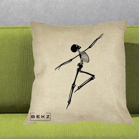 Perna Decorativa Schelet Dansator Silueta Neagra Halloween, 40x40 cm, Crem, Husa Detasabila, Perna Inclusa, BEKZ®