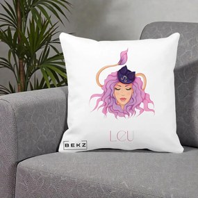 Perna Personalizata Zodie Leu, 40x40 cm, Alba Mata, Husa Detasabila, Perna Inclusa, BEKZ®