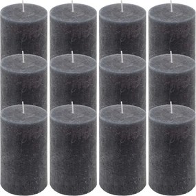 Set de lumânări rustice, 11,5 cm, Ø 6,8 cm, antracit, 12 buc