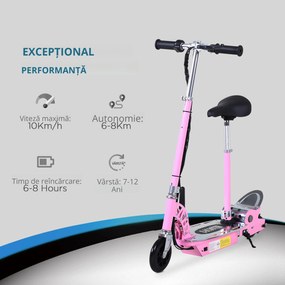 HOMCOM Trotineta Electrica cu Sa pentru Copii, Roz | Aosom Romania