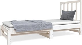 vidaXL Pat de zi extensibil, alb, 2x(90x190) cm, lemn masiv de pin