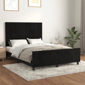 Cadru de pat cu tablie, negru, 140x200 cm, catifea Negru, 140 x 200 cm, Cu blocuri patrate
